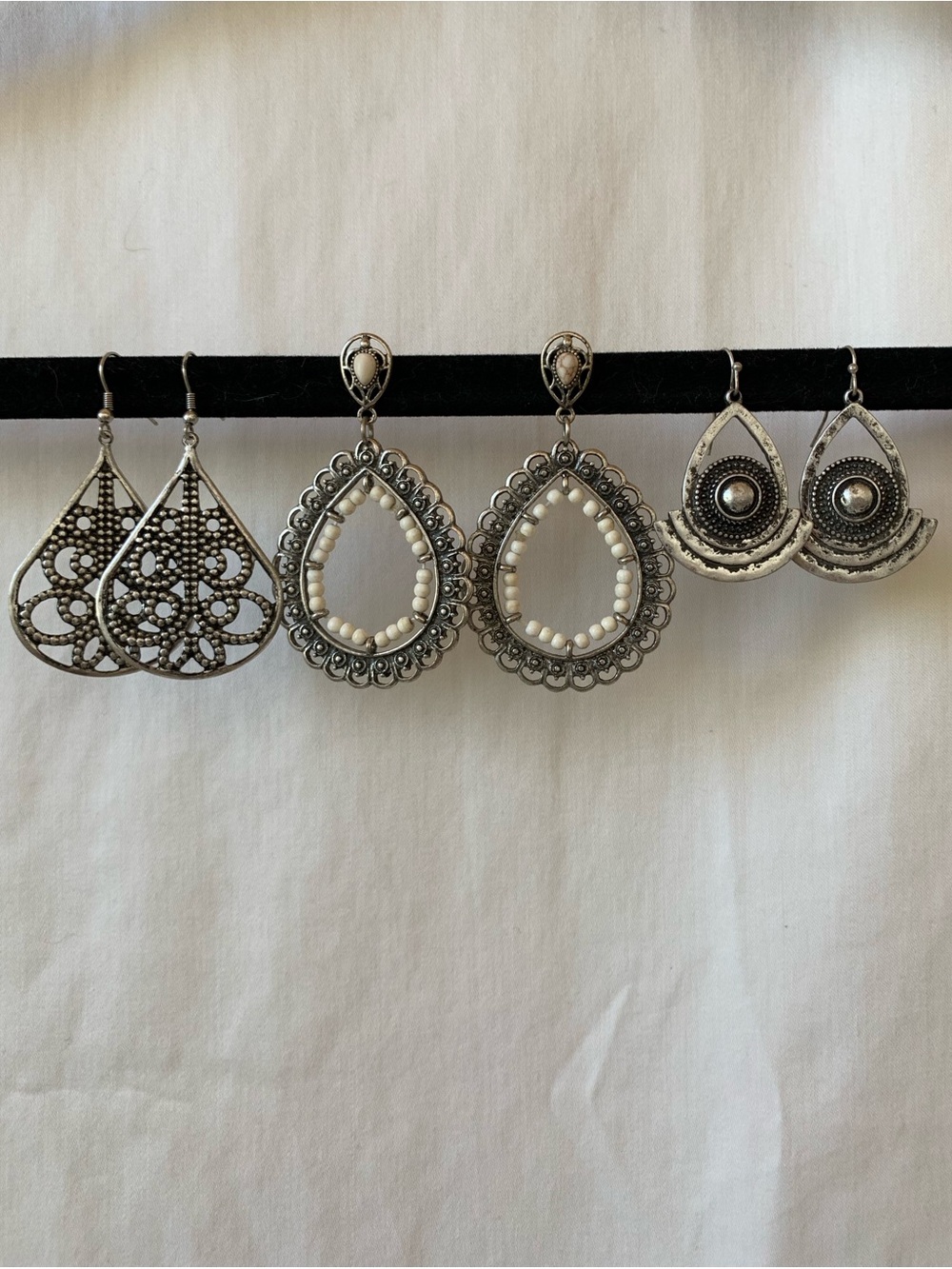Silver tone Teardrop Earrings - Set of 3